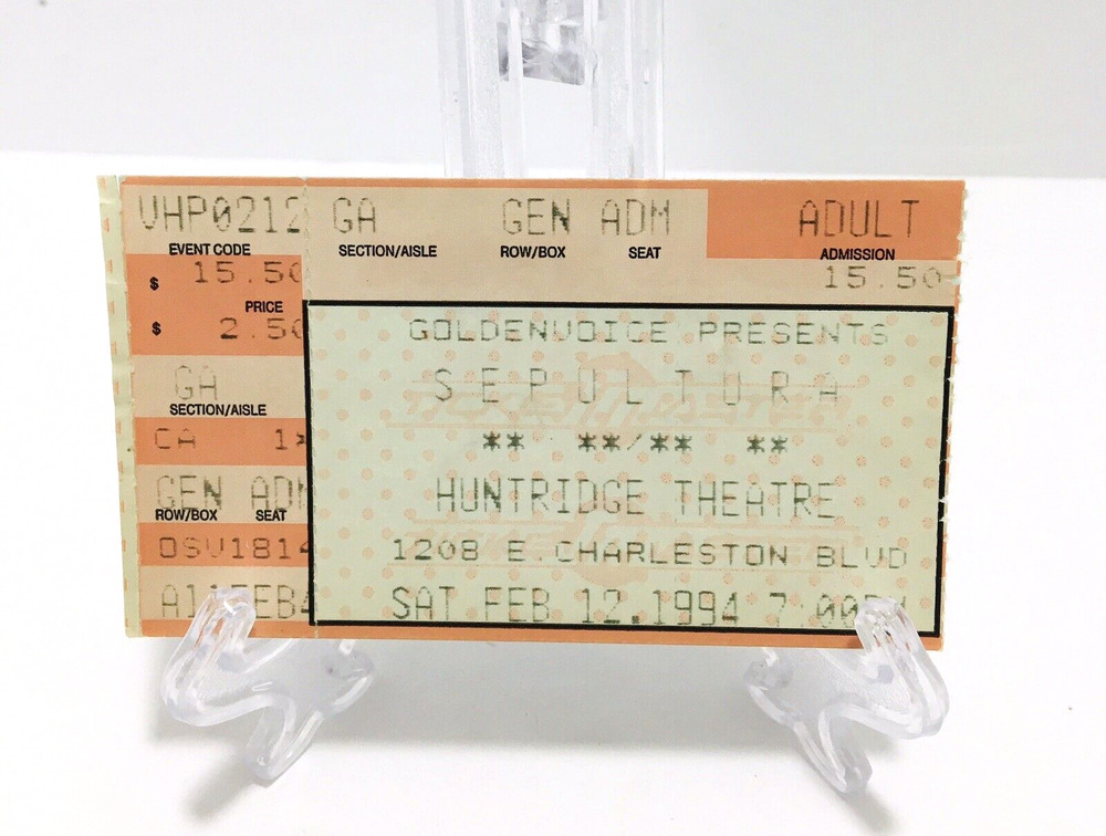 Vintage SEPULTURA Thrash Metal Concert Ticket Stub Las Vegas 2/12/94 RARE